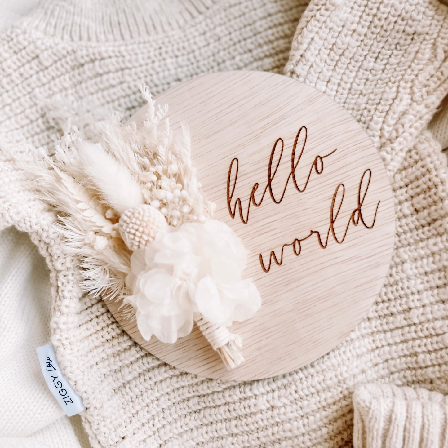 Everlasting Floral Announcement Plaque – "Hello World"