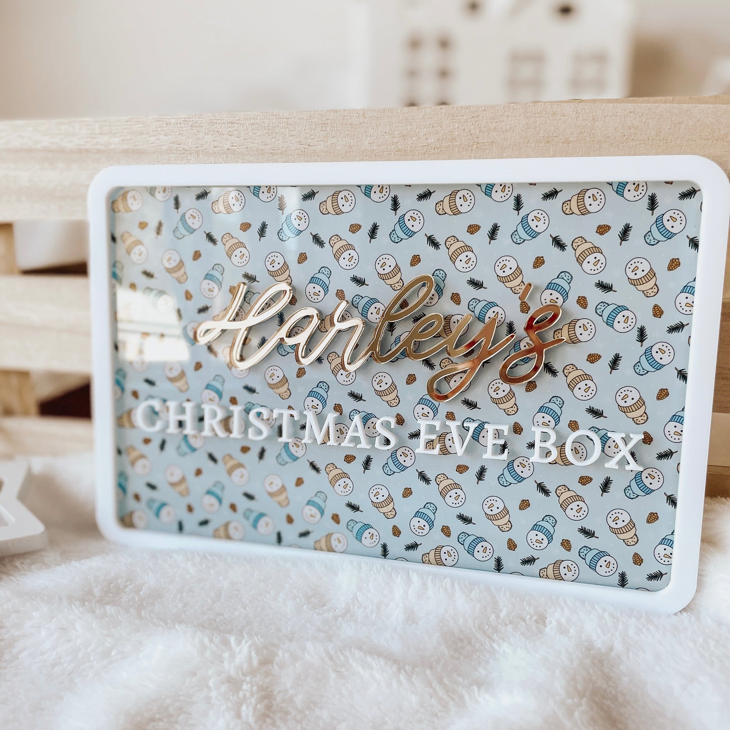 Acrylic Christmas Crate Plaque - Snowman print