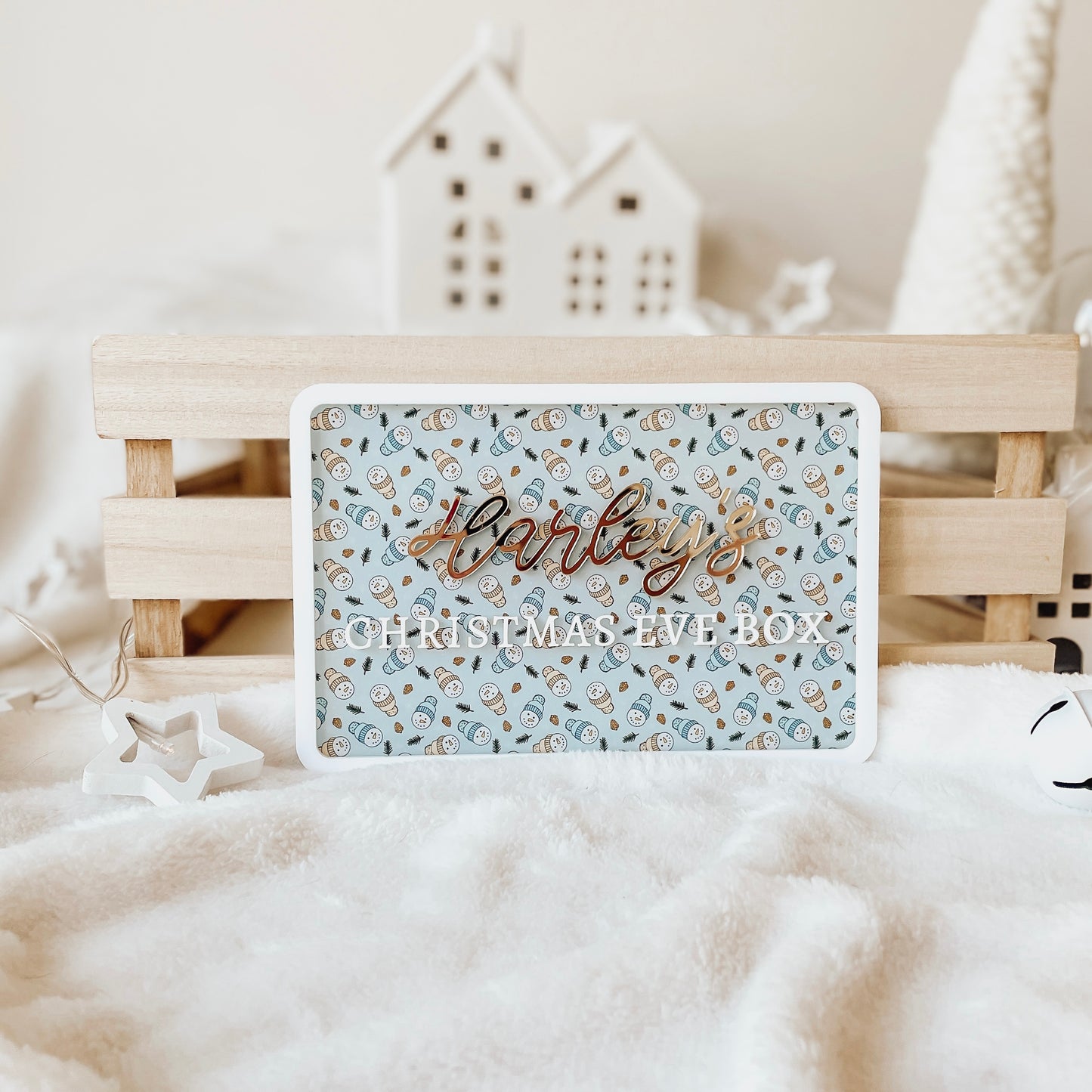 Acrylic Christmas Crate Plaque - Snowman print