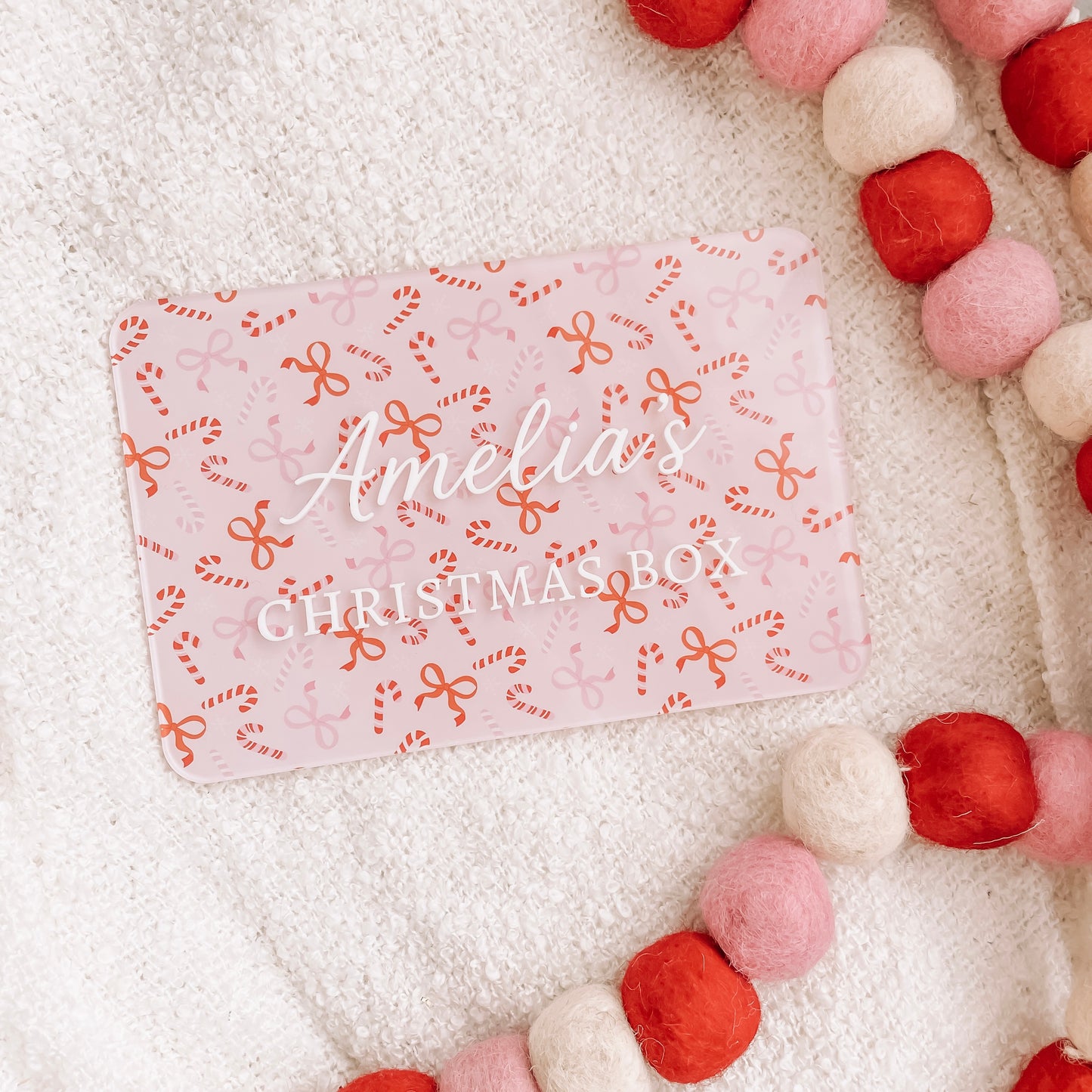 Acrylic Christmas Crate Plaque - Candy Cane Print