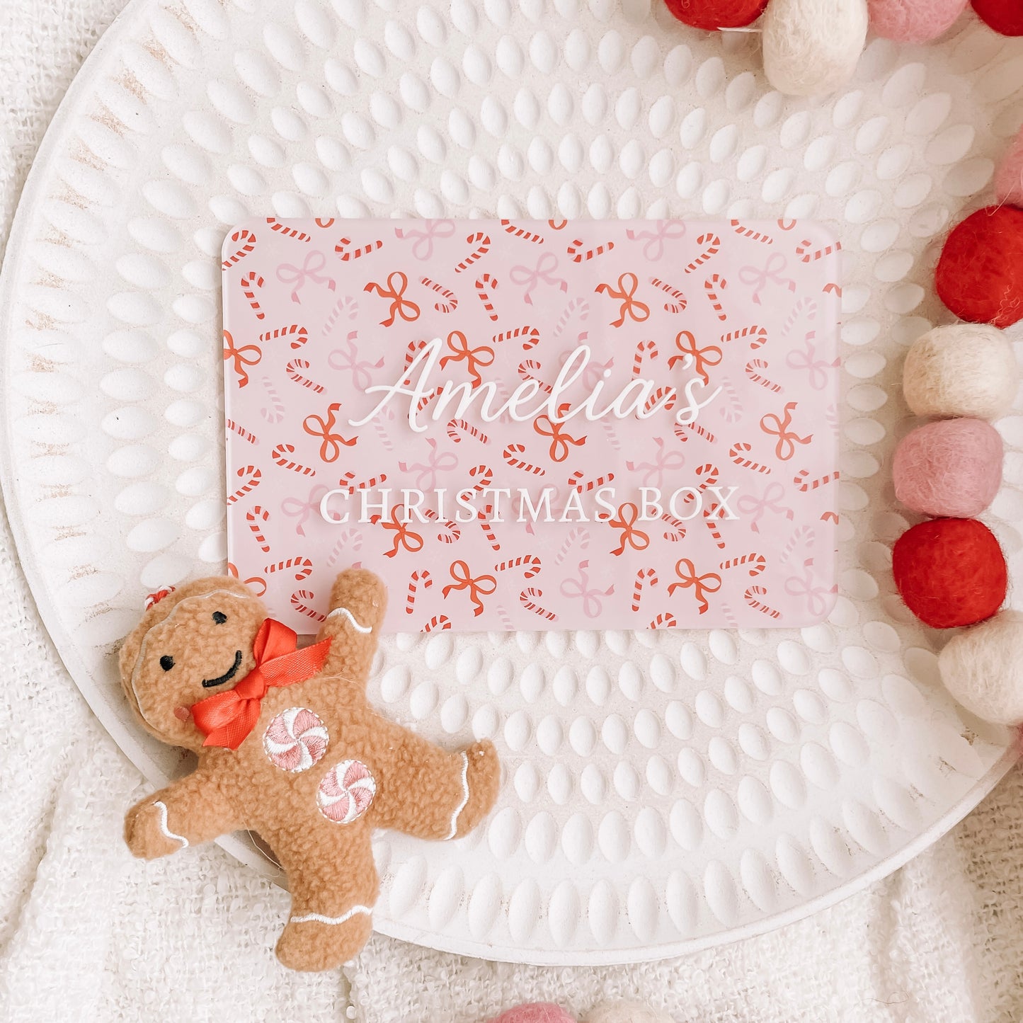 Acrylic Christmas Crate Plaque - Candy Cane Print
