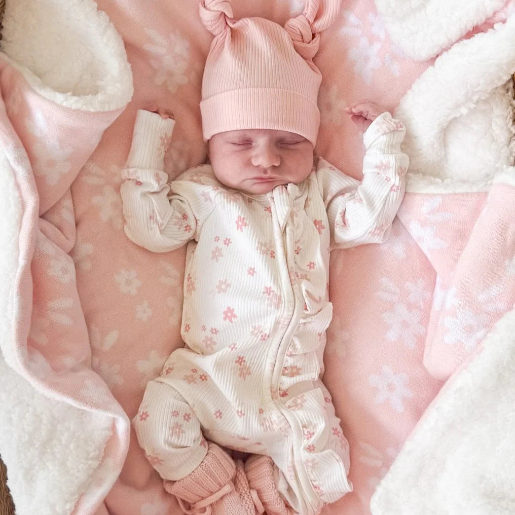 Frill Zip Romper| Daisy Rib Peony