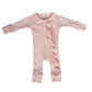 Little & Fern Frill Zip Romper| Petal Pink Pointelle
