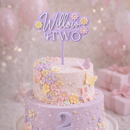 Personalised Pastel Flower Cake Topper