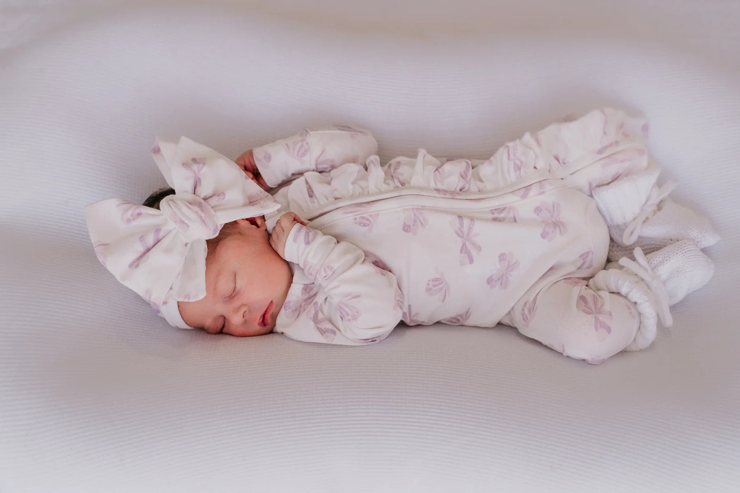 Frill Zip Romper | Lilac Butterflies