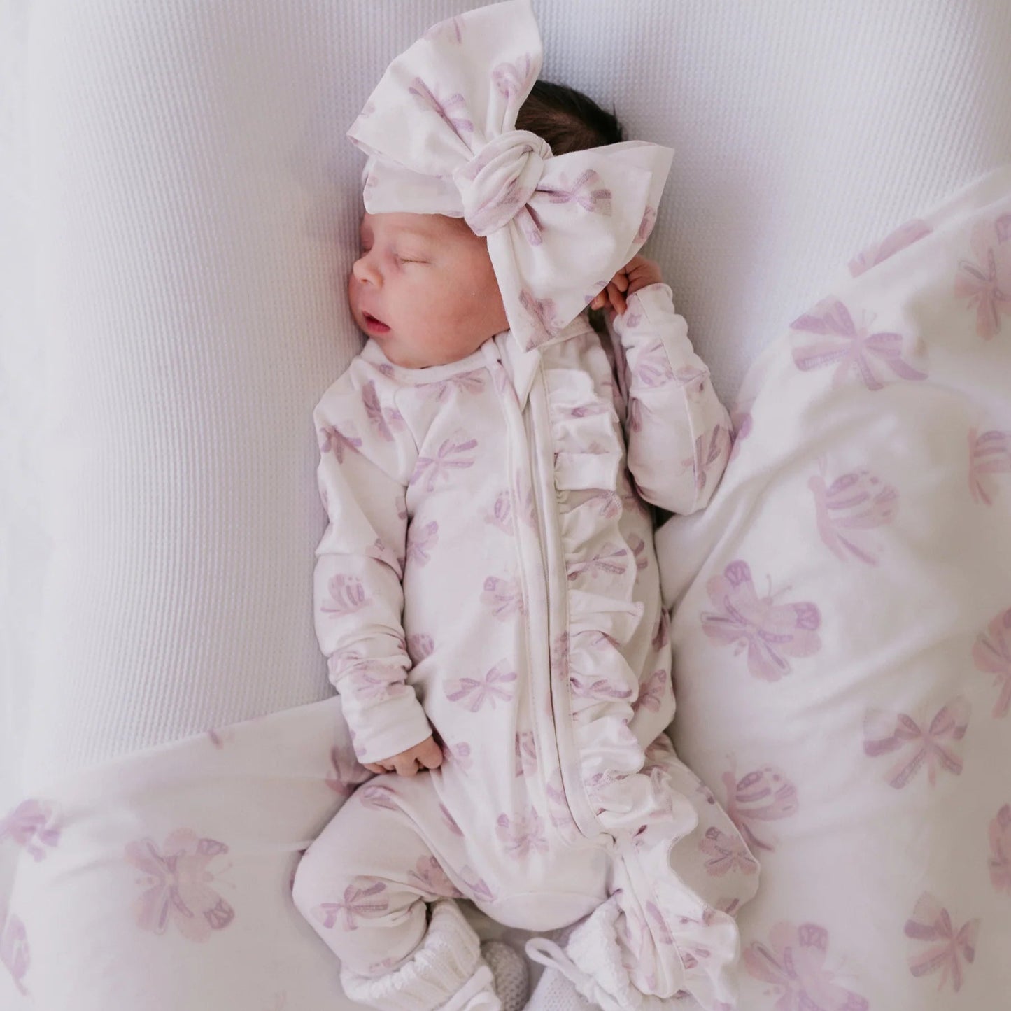 Frill Zip Romper | Lilac Butterflies