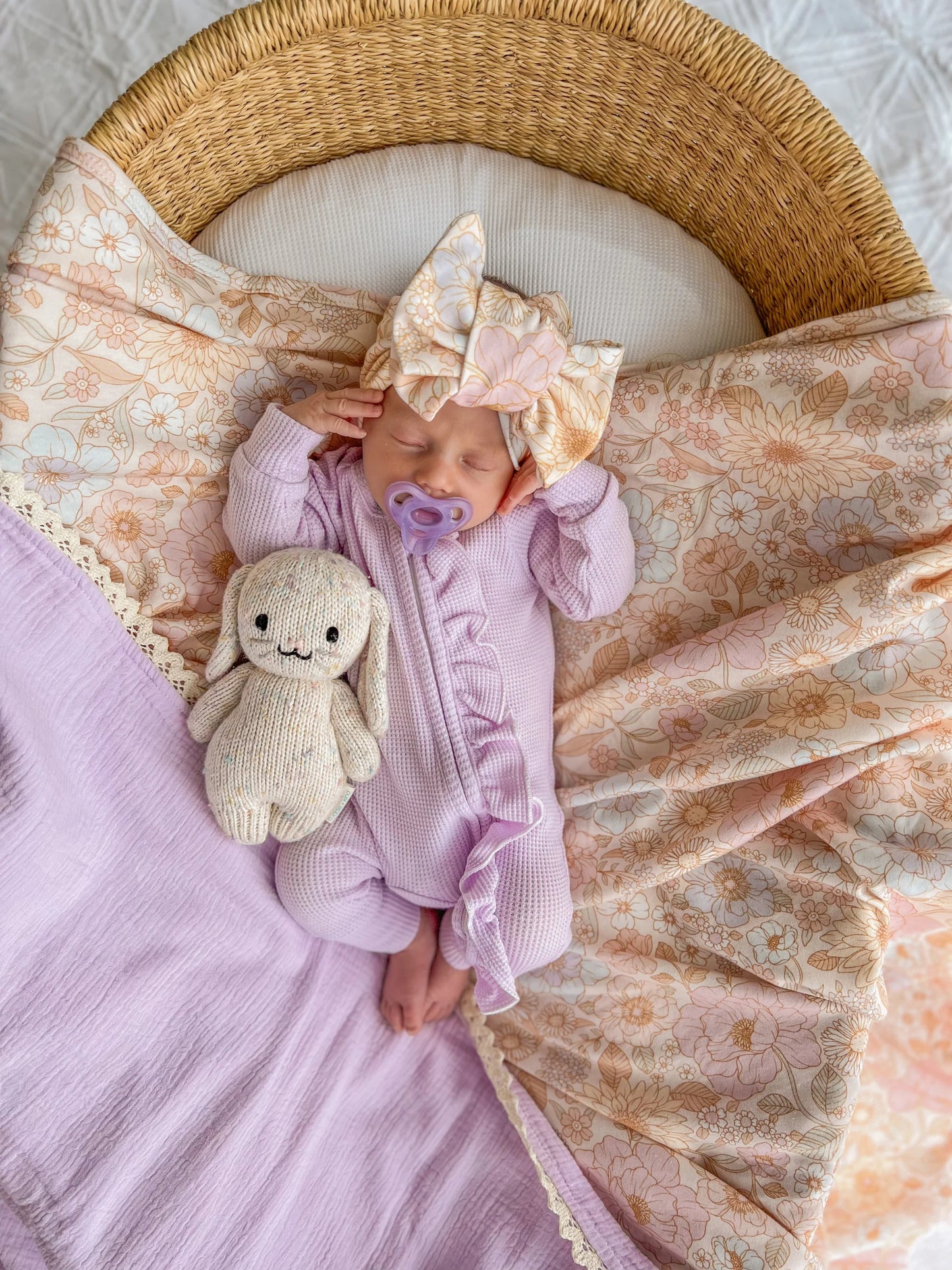 Frill Zip Romper | Pastel Lilac Waffle