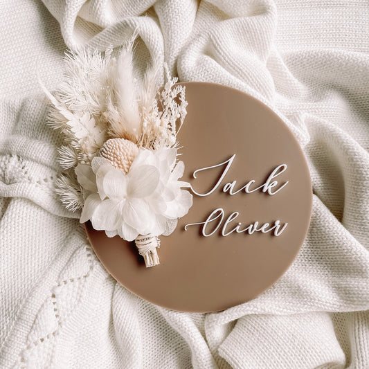 Everlasting Floral Announcement Plaque – Name