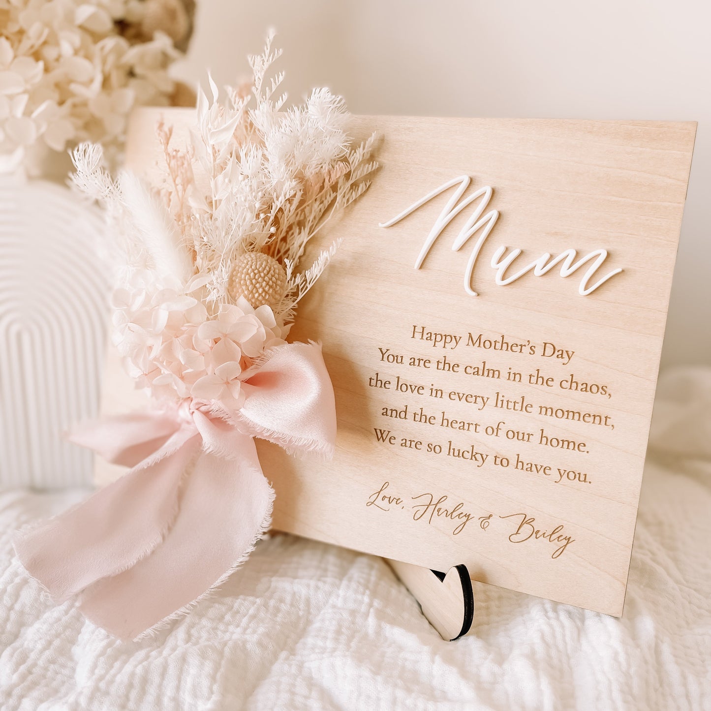 Mother’s Day Wooden Plaque with Everlasting Flowers