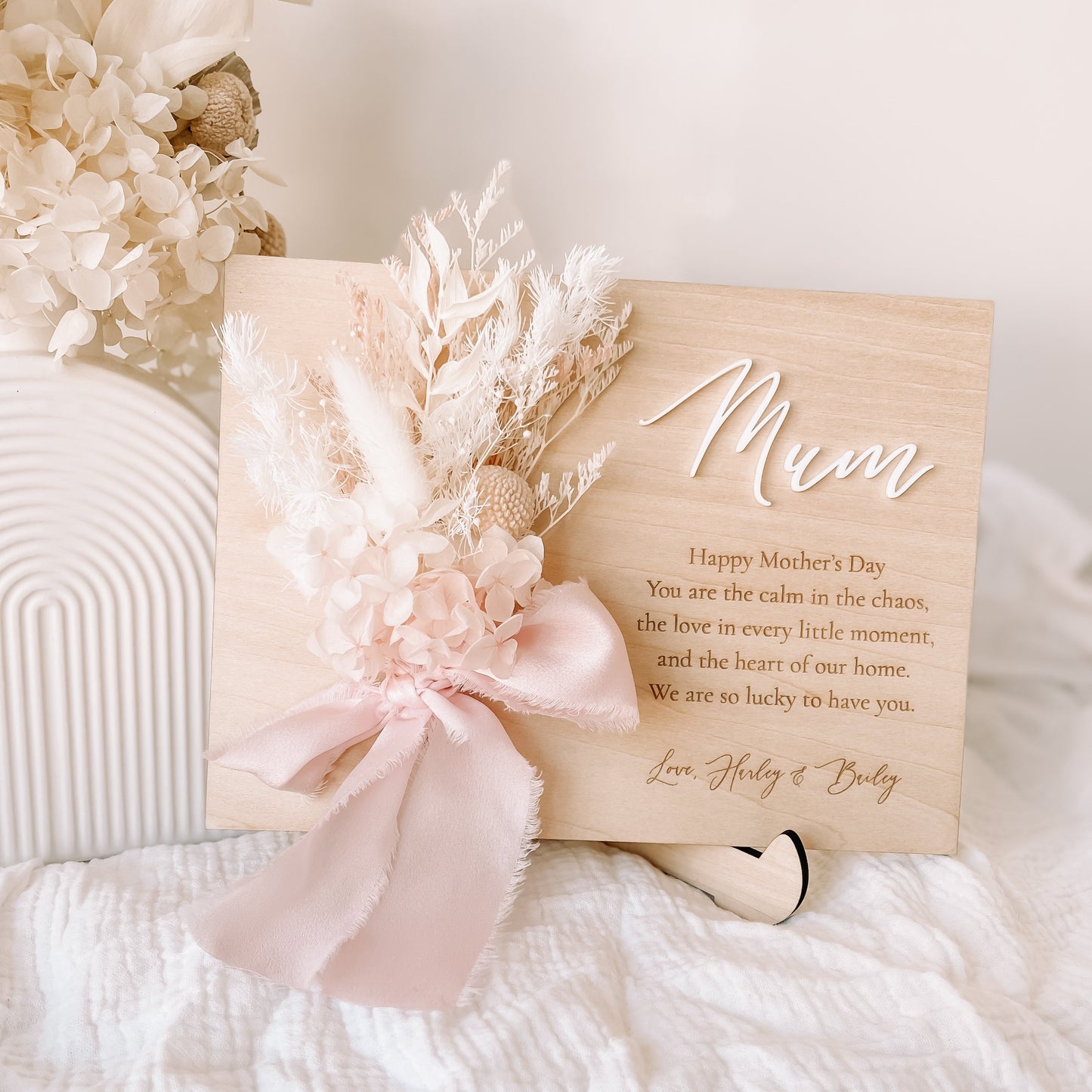 Mother’s Day Wooden Plaque with Everlasting Flowers