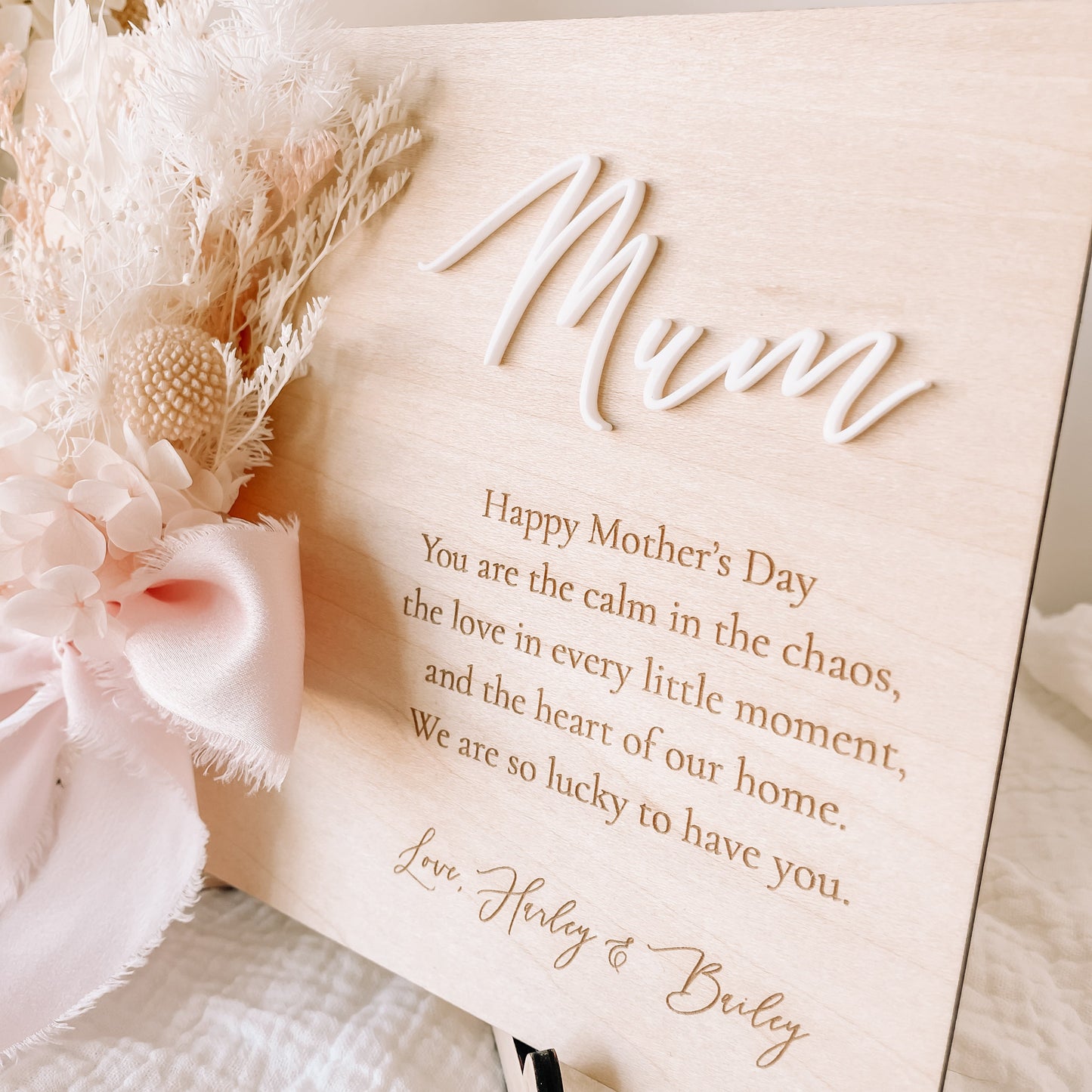 Mother’s Day Wooden Plaque with Everlasting Flowers