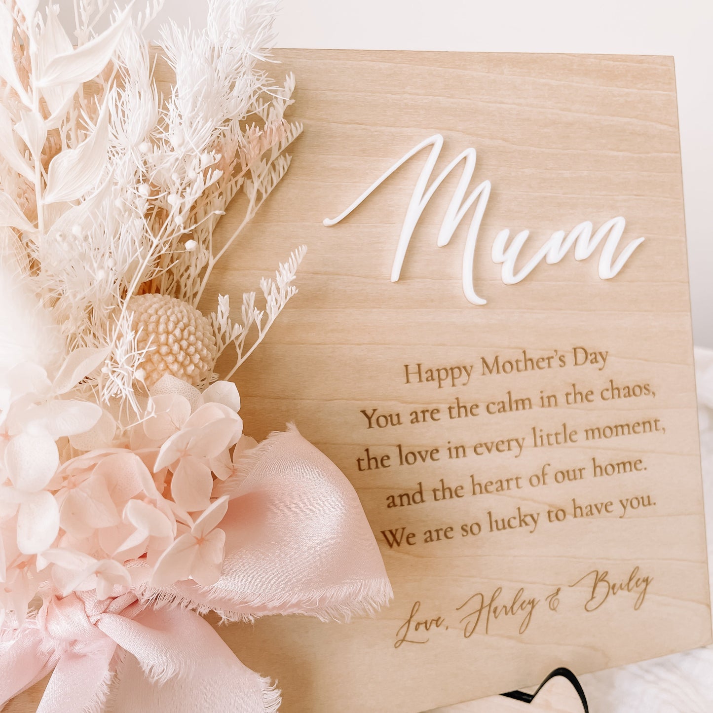 Mother’s Day Wooden Plaque with Everlasting Flowers