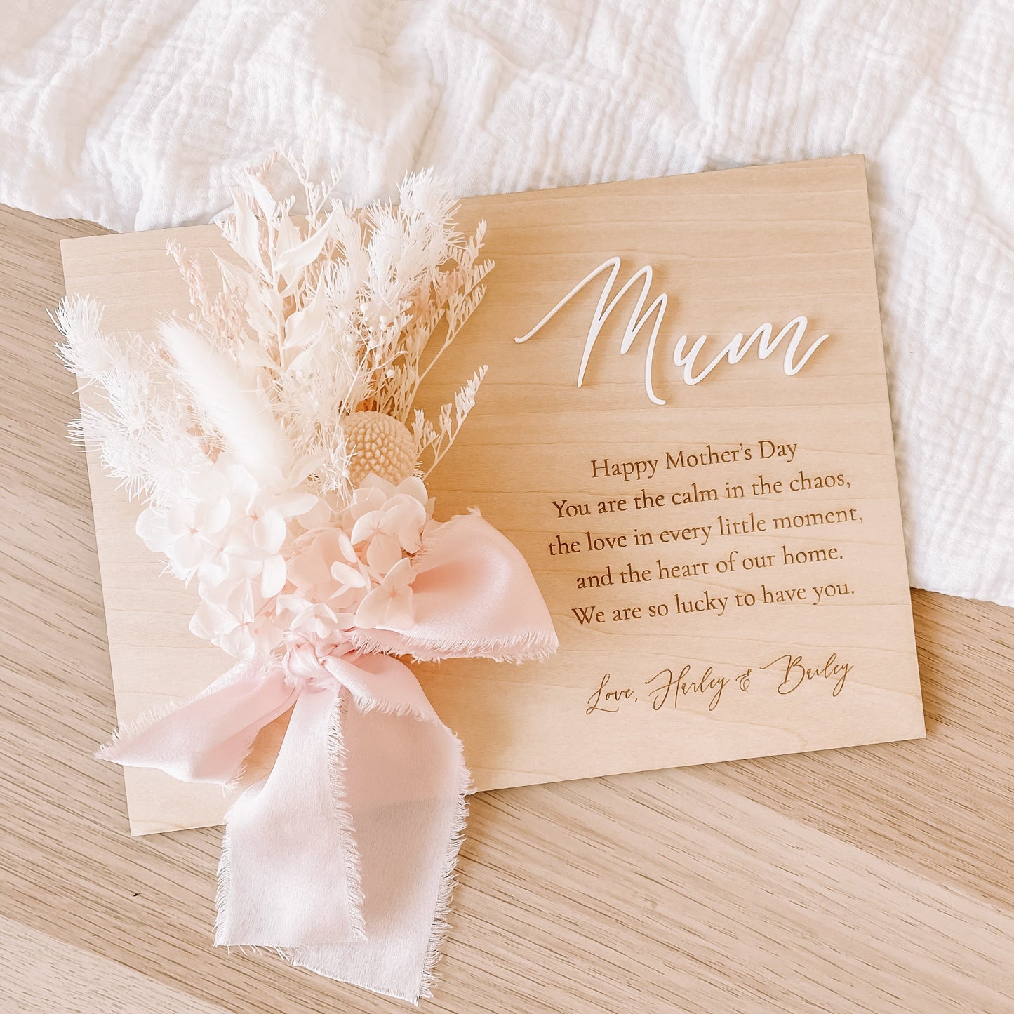 Mother’s Day Wooden Plaque with Everlasting Flowers