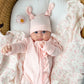 Little & Fern Frill Zip Romper| Petal Pink Pointelle