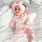 Little & Fern Frill Zip Romper| Petal Pink Pointelle
