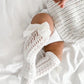 SPANISH OPENWORK LACE KNEE HIGH BOW SOCKS - WHITE