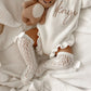 SPANISH OPENWORK LACE KNEE HIGH BOW SOCKS - WHITE