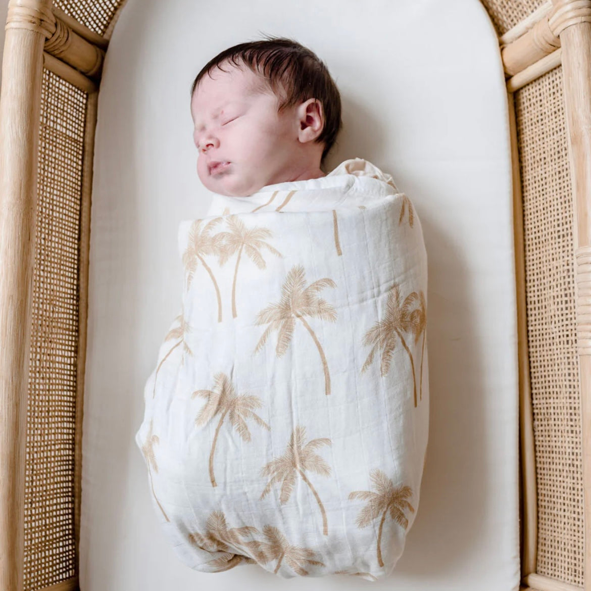 Woven Kids Cotton & Bamboo Swaddle - Tan Palm